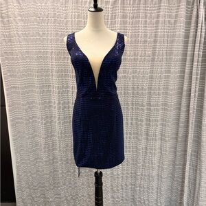 Elegant Midnight Blue Plunge Mini Dress